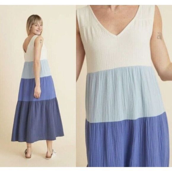 Marine Layer Dress Size Small Blue Colorblock Corinne Gauze Maxi Dress - Picture 1 of 9